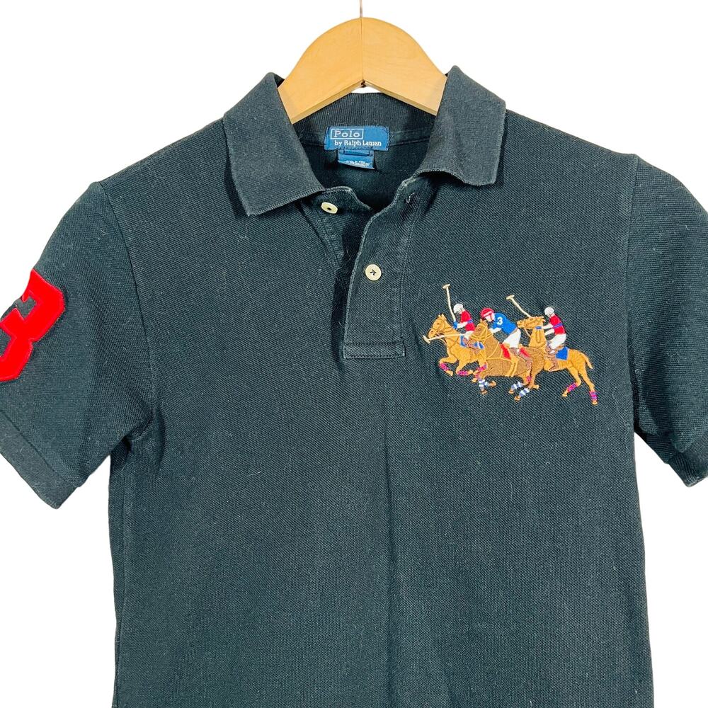 Vintage UK Polo Ralph Lauren Kids Shirt Blue Jockey Short Sleeve Casual - S